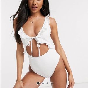 NWT ASOS white tie-front one piece size 12